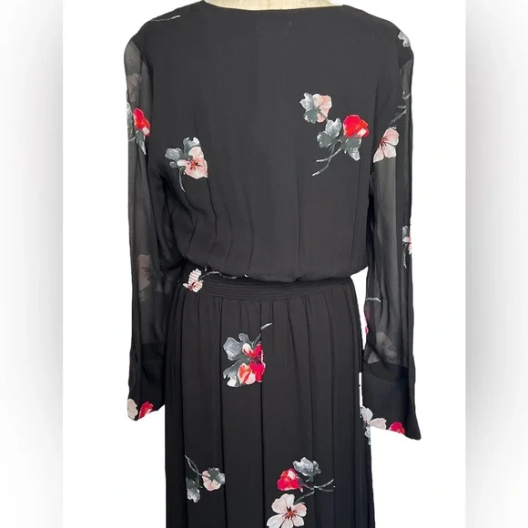 NWT Witchery Womens Dress Black Size 12 V-Neck Sheer Sleeves Maxi Red Flower - Picture 9 of 16